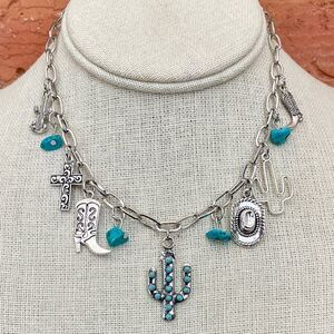 Saguaro Cactus and Turquoise Charm Necklace